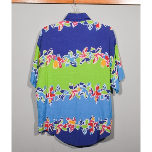 90s Campagnie Internationale Express Hawaiian Floral Short Sleeve Boxy Blouse S - Picture 2 of 3